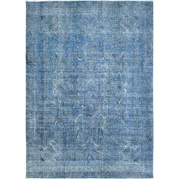 Shahbanu Rugs Gibraltar Sea Blue Cropped Thin Overdyed Vintage Persian